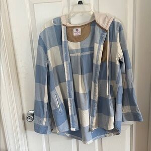 Buffalo Check Hooded Button flannel in Blue & Cream